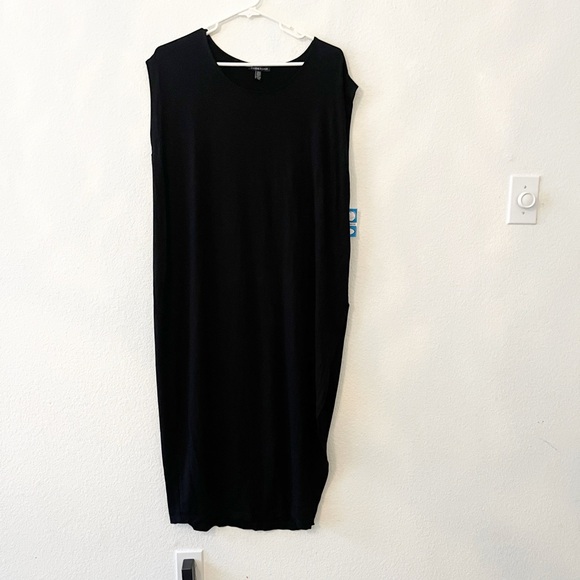 NEW‎ Eileen Fisher Jersey Viscose Tunic Dress Side Slit Boat Neck Sz L